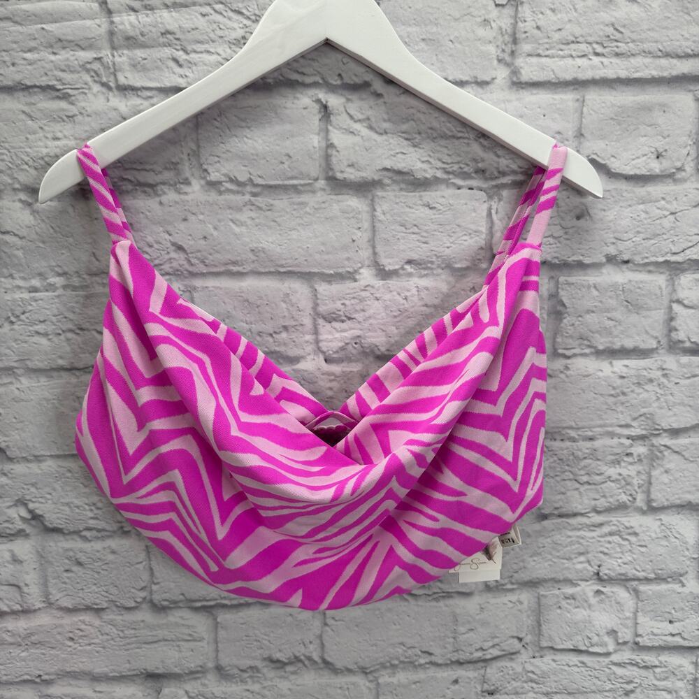 Jessica Simpson Tulip Electric Zebra Bikini Top Size XL Pink Cowl Neck New - Picture 2 of 5
